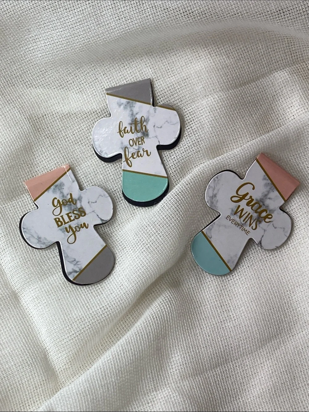 Faith Over Fear Marble Cross magnetic bookmarks